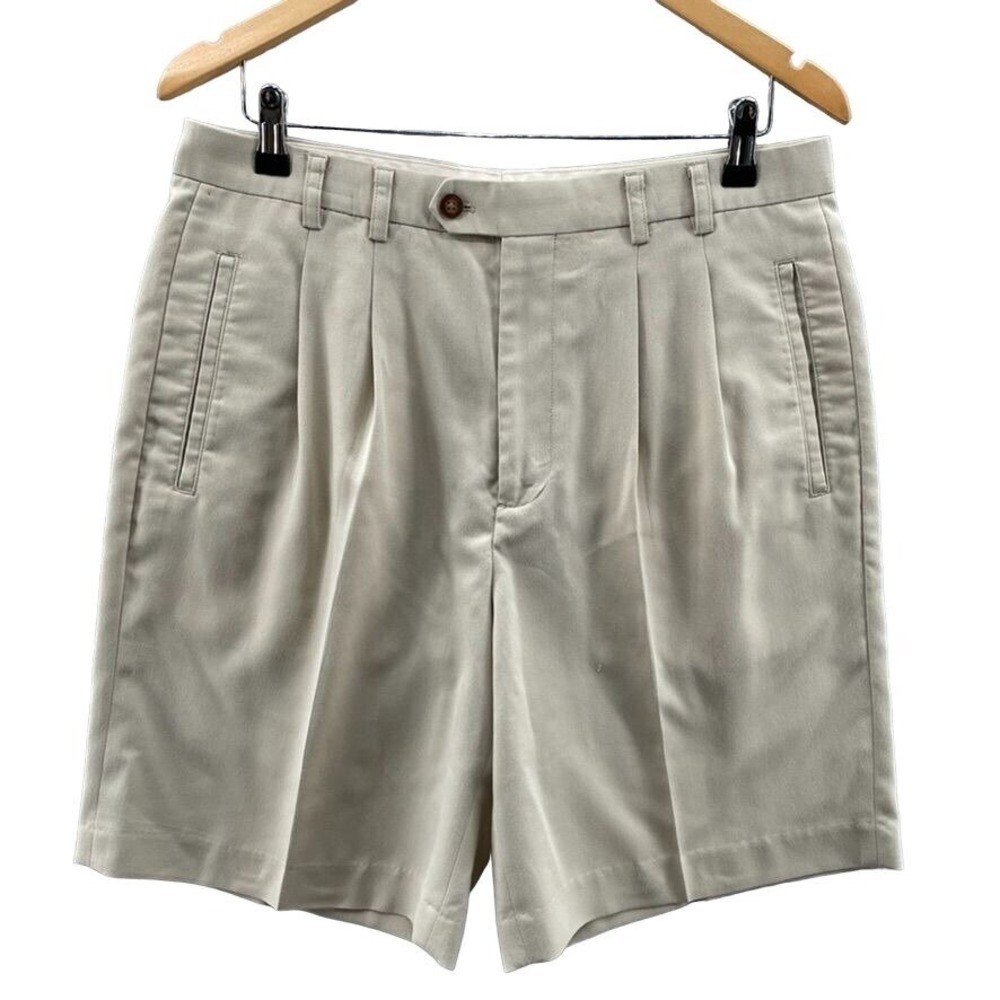 Cutter & Buck Pleated Golf Shorts Mens 34 Tan Polyester Rayon Blend Pockets